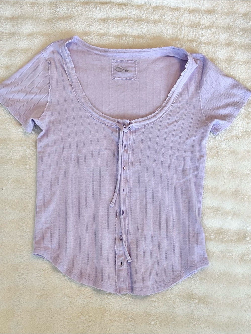 NWT Aerie Lavender Pointelle Ribbed Button Front Top Size Large